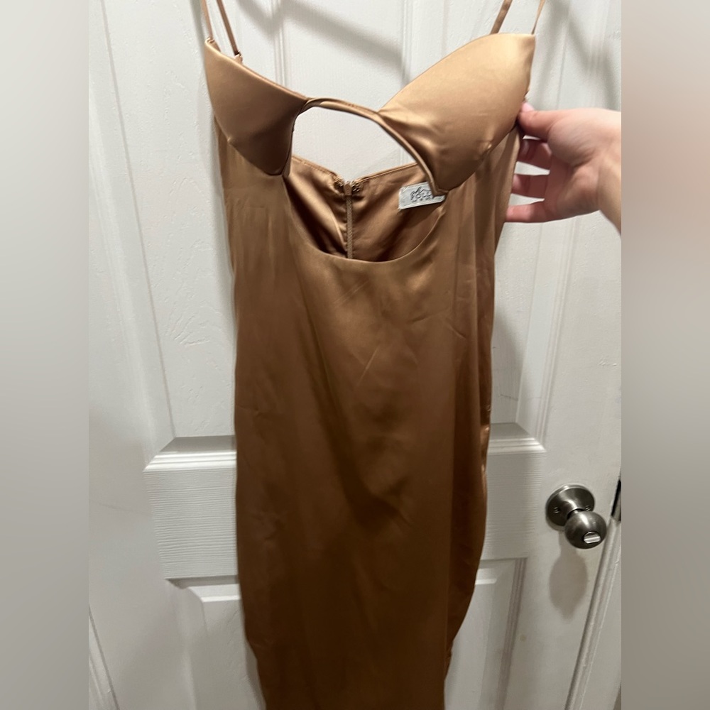 Oh Polly satin beige midi dress